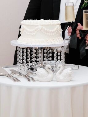 Silver Crystal Beaded Cake Stand - Elegant Wedding Display